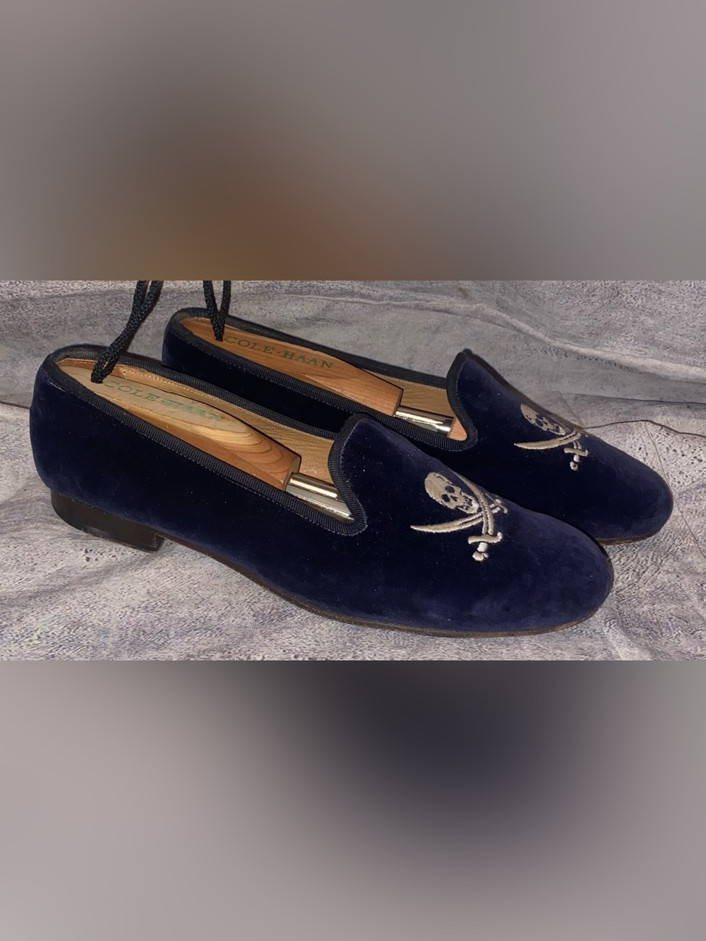 Stubbs Wootton Jolly Roger Velvet Velour Loafers Slip On Leather Shoes 7.5 Women